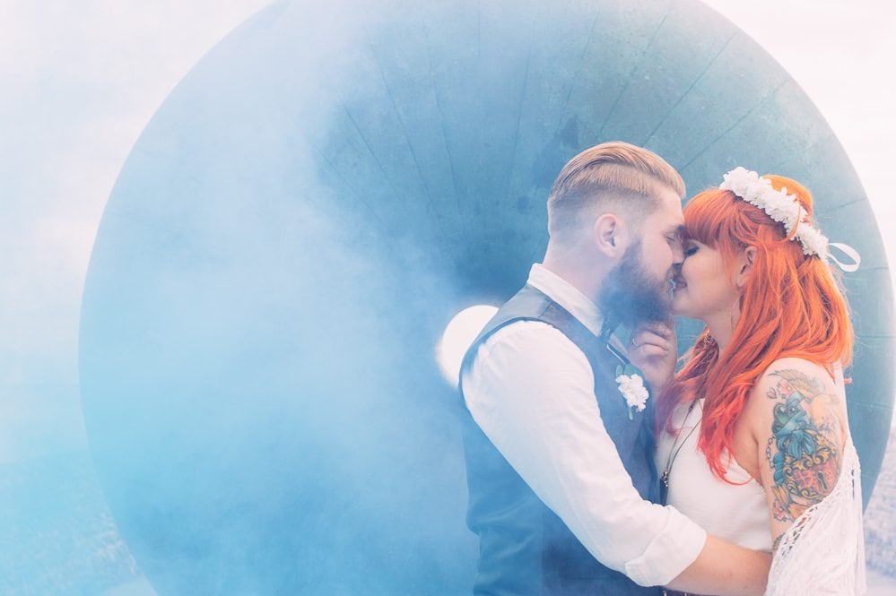 Alternative Brighton wedding with smoke bombs and powder paint fight // Rachel + Steve