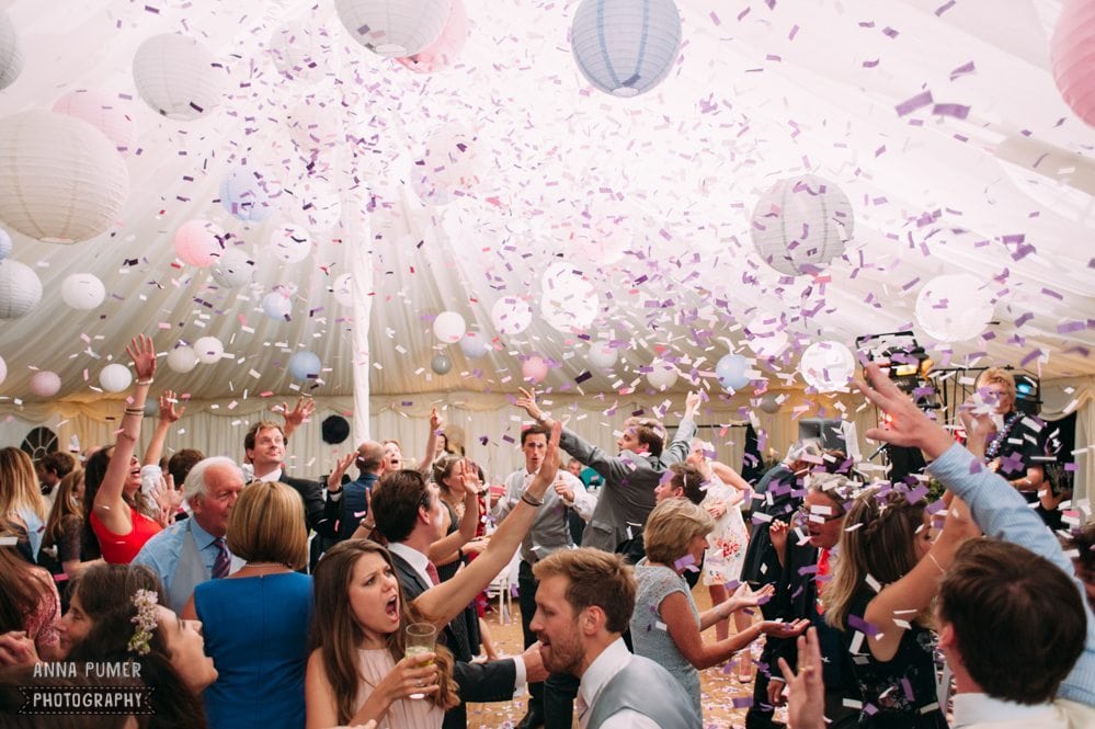 confetti cannon at a wedding