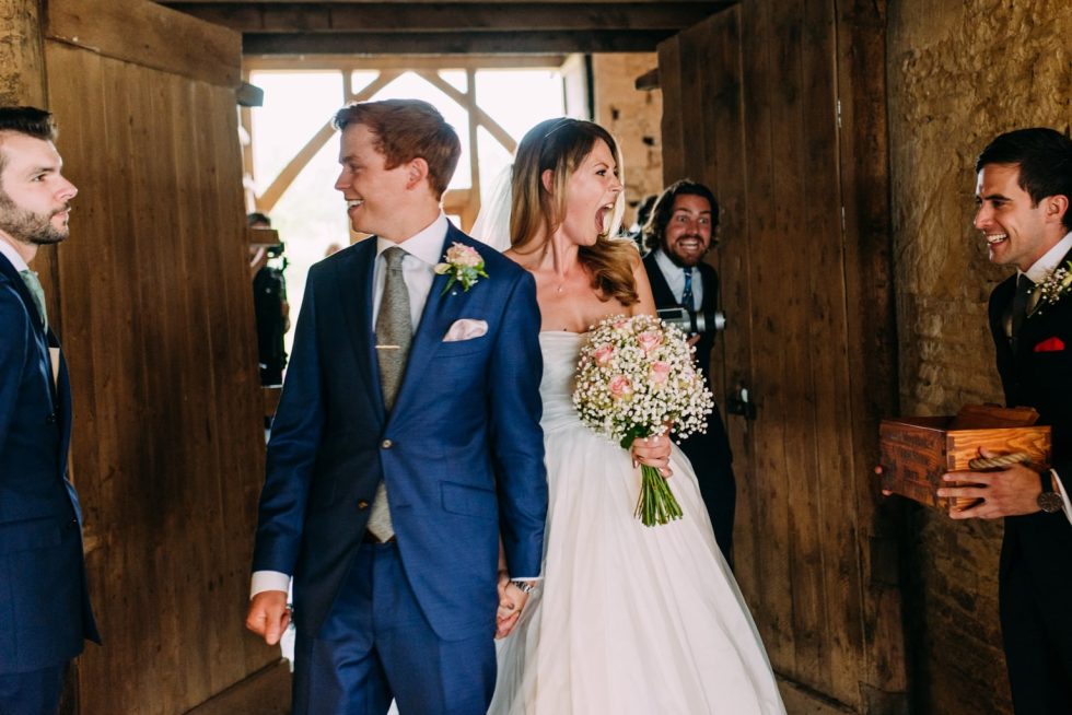 Rainy Cripps Stone Barn Wedding ceremony