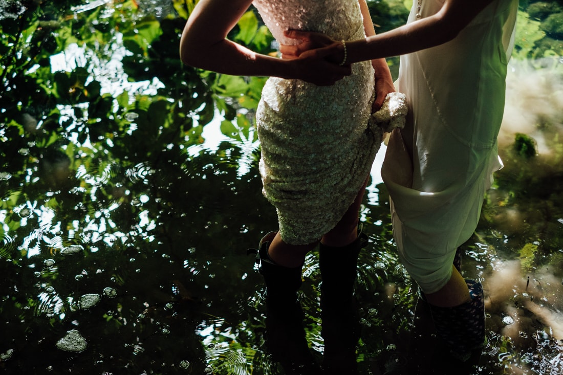 woodland portrait brides in a pond