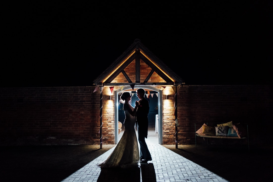 bride and groom wedding night time portrait
