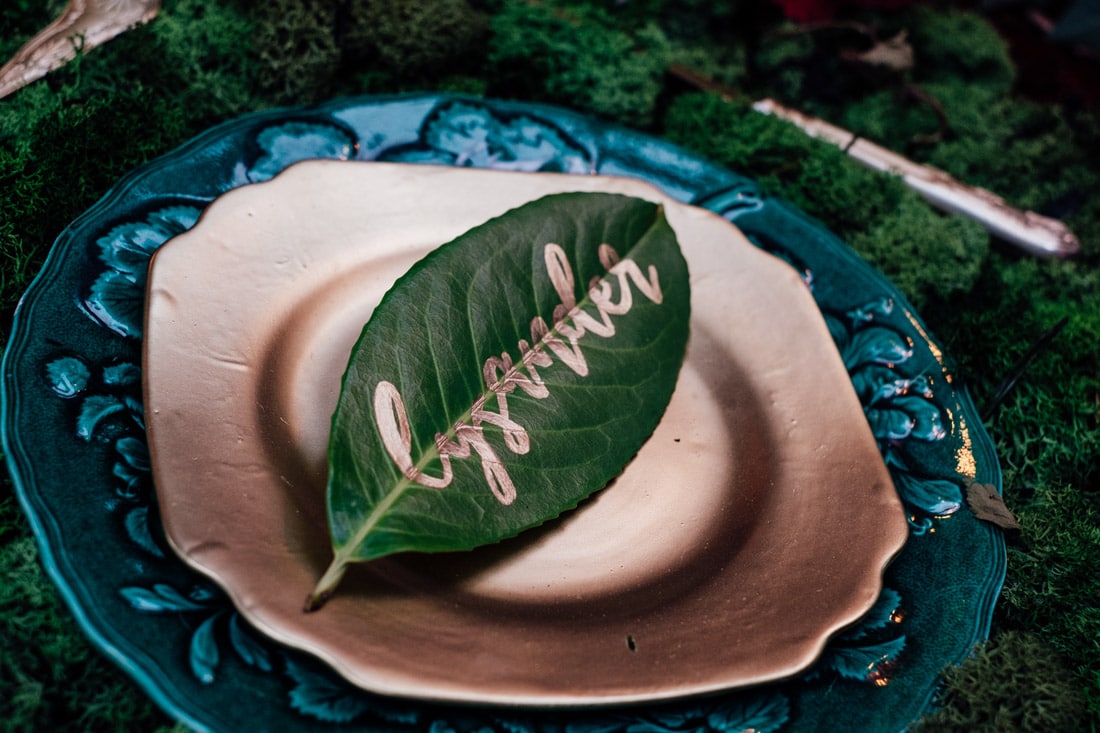 leaf place name setting for a wedding