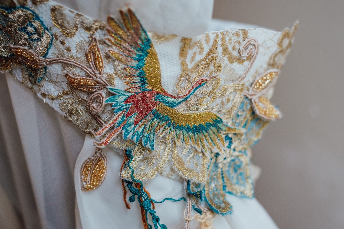 wedding dress with wildlife motifs