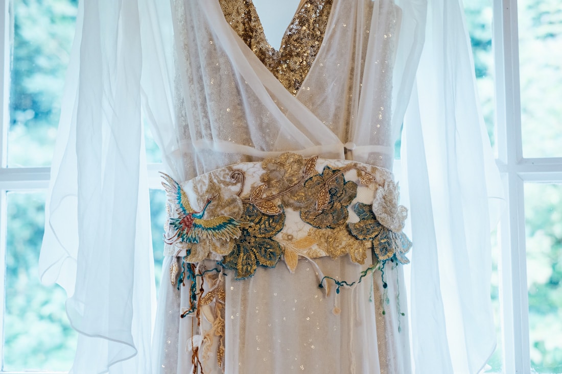 wedding dress with wildlife motifs