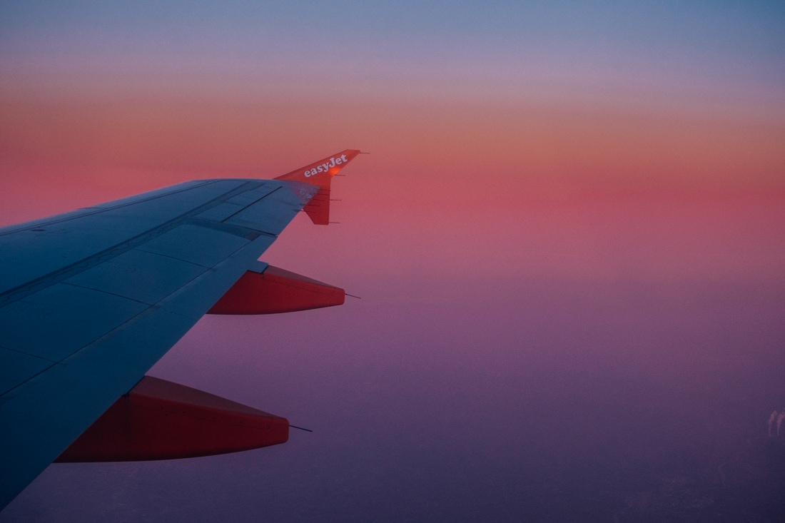 easyjet wing at sunset