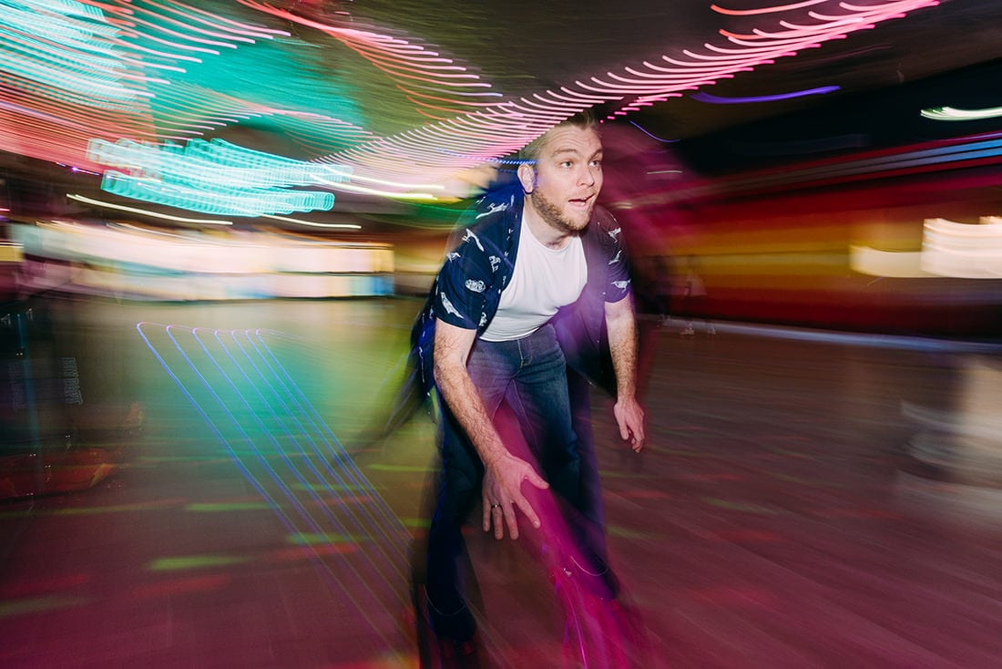 groom skating at roller rink at dreamland margate kent
