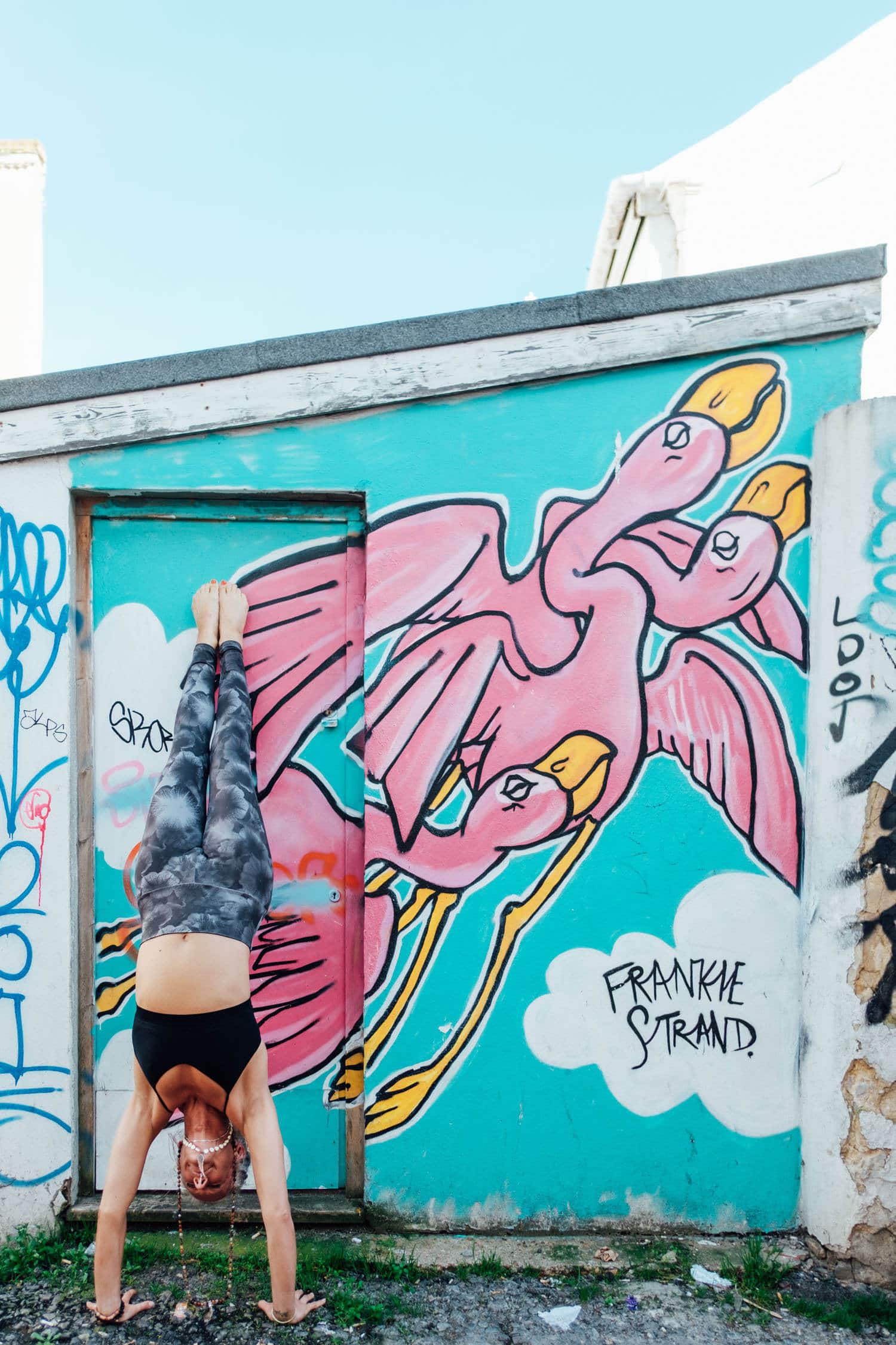 yoga photoshoot for corporate headshot photography in front of brighton graffiti