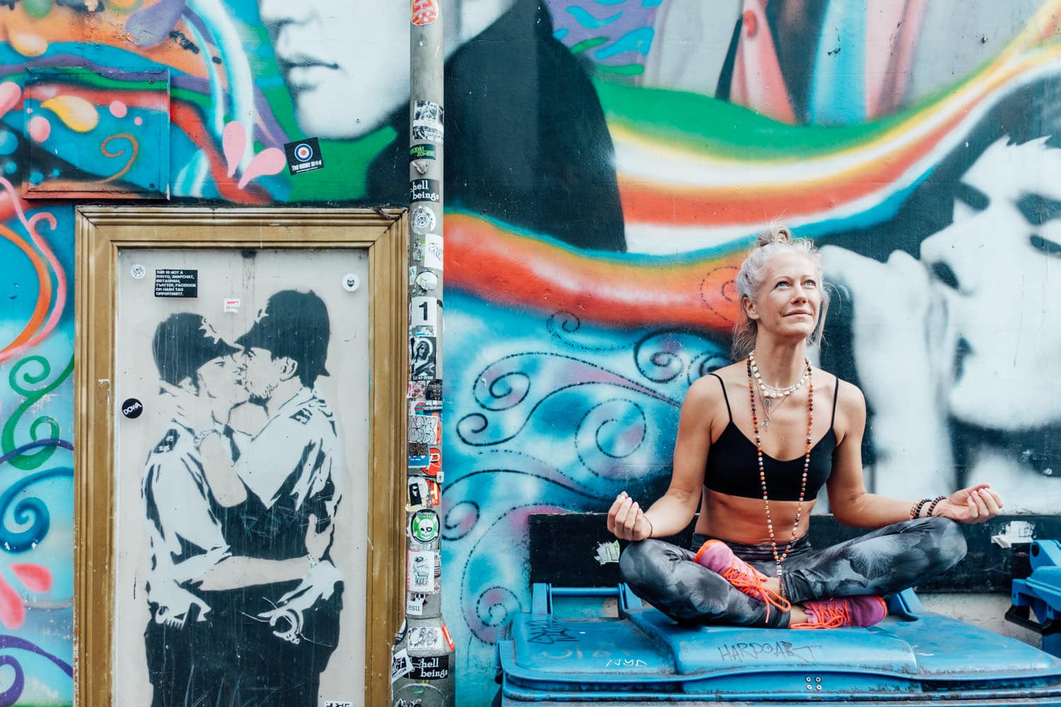yoga photoshoot for corporate headshot photography in front of brighton graffiti