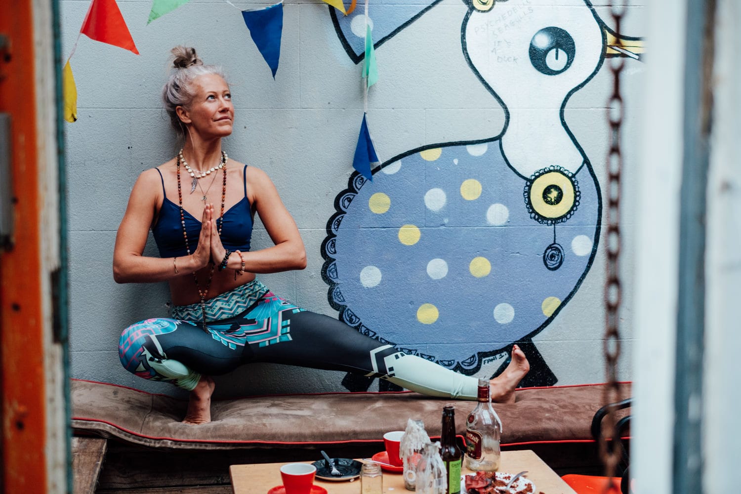 yoga photoshoot for corporate headshot photography in front of brighton graffiti